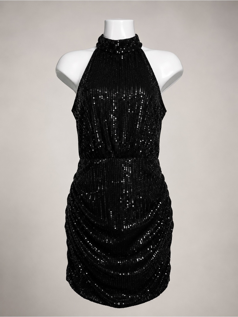 Black Sequin Halter Neck Bodycon Mini Dress - Picture 6 of 7